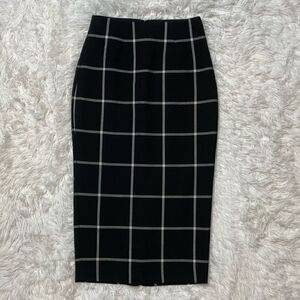 Lechateau Pencil Skirt Black White Checkered Midi Size 00 XS Lined Slit Career O